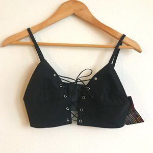 NWT omighty Black Lace Up Bralette Crop Top Adjustable Straps Size S Small
